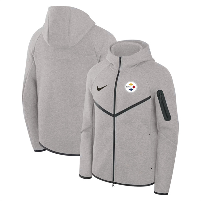 Men's Pittsburgh Steelers Gray Tech Fleece Full-Zip Windrunner Hoodie